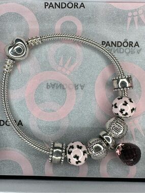 Pandora Moments Silver Bracelet with Hope & Faith Charms and Murano Glass dangle